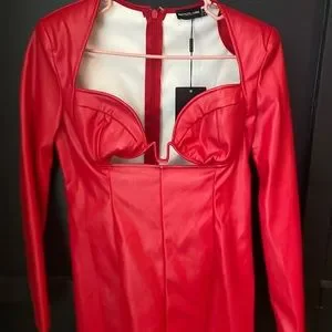 knee length dresses for ladies Women's Simmering Looks Faux Leather Mini Dress in Red